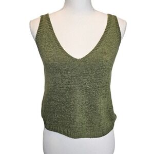 Sage The Label Knit V-neck Sweater Tank Olive Green Crop Top Size Small Neutral